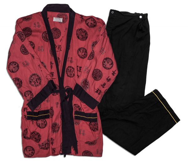 Hugh Brannum Costume Likely Screen Worn on ''Captain Kangaroo'' -- Asian-Inspired Red Print Robe & Black Pants