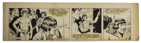Ray Bradbury Owned Original ''Tarzan'' Comic Strip by Burne Hogarth -- With a 1948 United Features Syndicate Copyright -- Measures 23'' x 6.5'' -- Very Good -- With COA From Bradbury Estate