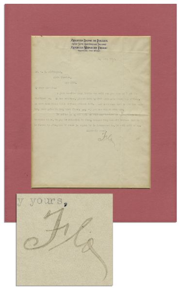 Florenz Ziegfeld Letter Mentioning ''The Ziegfeld Follies'' & Otto Kahn in 1916 -- ''... as soon as I get the 'Follies' on...''
