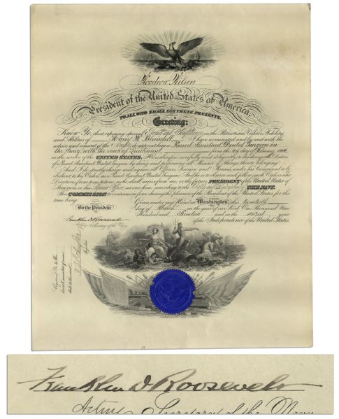 Franklin D. Roosevelt Large Naval Document Signed