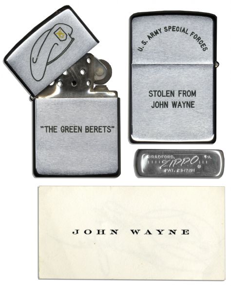 John Wayne Calling Card & Lighter From ''The Green Berets'' -- ''Stolen From John Wayne''
