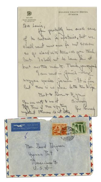 Rose Kennedy Autograph Letter Signed -- From Zurich to Her Maid in Hyannisport -- ''...There is no Place Better Than The Cape...''