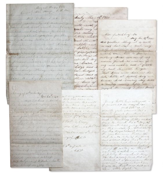 Excellent Confederate Letter Lot -- Gettysburg, Spotsylvania & Second Fredericksburg -- ''...the brave man turnd and went back in to the fight and was kild...he was shot through the head...''