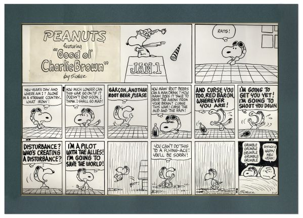 Red Baron ''Peanuts'' Sunday Comic Strip -- Appeared on New Years Day 1967 -- Snoopy Confronts His Nemesis ''The Red Baron''