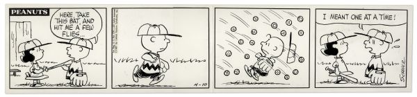 1967 ''Peanuts'' Comic Strip With Baseball Content -- Featuring Charlie Brown & Lucy, Who Pelts Charlie Brown With Baseballs