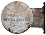 Rare 1909 Double-Sided Metal Sign Advertising the Debut of the Patented Reach Sporting Goods American League Baseball