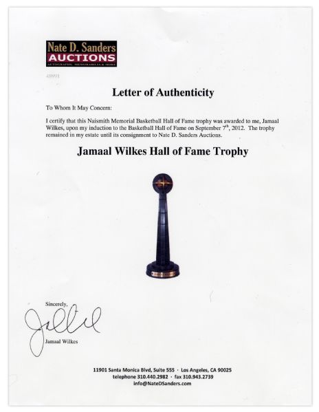 Jamaal Wilkes' Hall of Fame Trophy -- Fine
