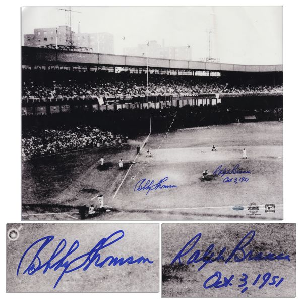 Bobby Thomson and Ralph Branca Signed 20'' x 16.5'' Photo of the Famed ''Shot Heard Round the World'' -- Steiner COA