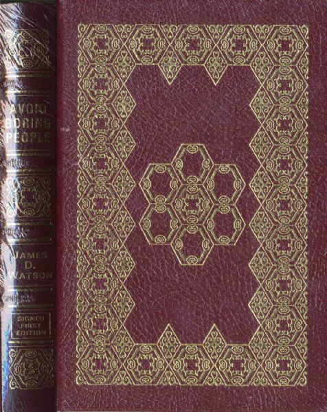 James D. Watson ''Avoid Boring People''  Signed Book -- Bound in Leather With 22kt Gold Detailing