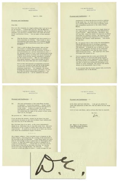 Exceptional Dwight D. Eisenhower Letter Signed as President -- Regarding the Soviet Arms Race, Nuclear Threat of an ''unspeakable type of war'', Military Spending & the 2nd Amendment