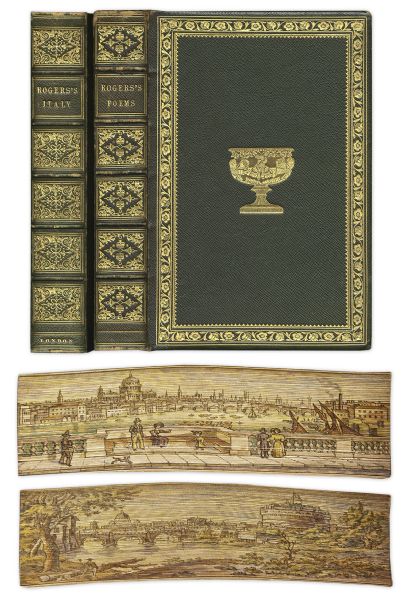 Two 19th Century Books With Rare Paintings of the Tiber and Thames Rivers Along Fore-Edge
