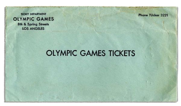 Ticket and Envelope for the 1932 Los Angeles Olympic Games -- Admission to Swimming Events in Which U.S. Swimmer Won Three Gold Medals