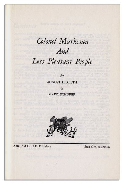 August Derleth Signed First Edition of ''Colonel Markesan and Less Pleasant People''