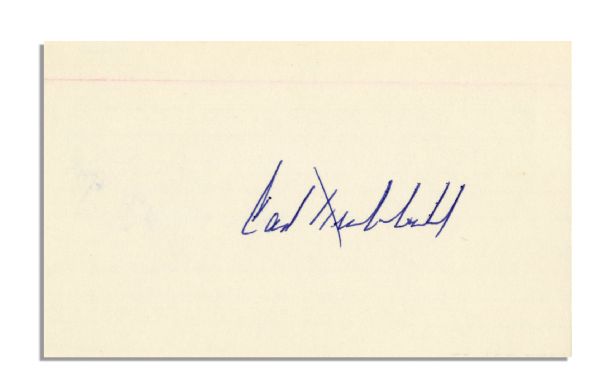 Lot of Four Cards Signed by Baseball Hall of Famer Carl Hubbell -- Cards Each Measure 5'' x 3'' -- Signed in Blue Ink, Black Marker & Blue Marker -- Fine
