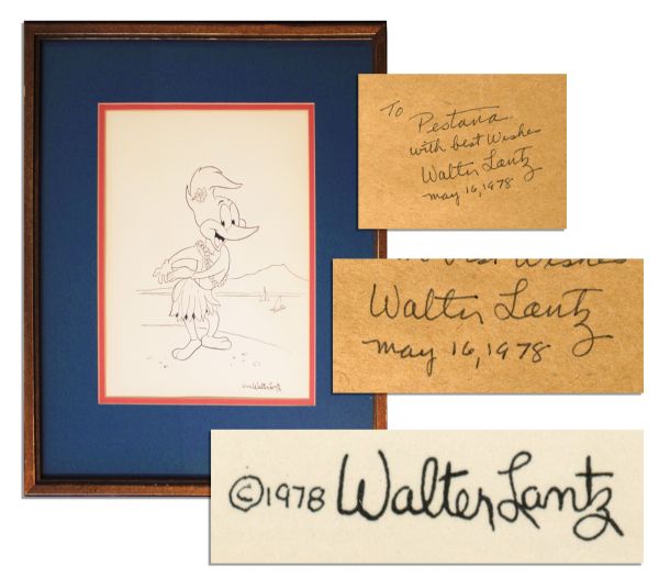 Walter Lantz Signed Sketch of Woody Woodpecker as a Hula Dancer