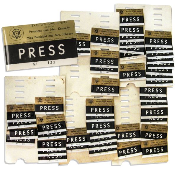 Lot of 50 Press Badges for President Kennedy's Texas Welcome Dinner, Slated for the Night He Was Assassinated