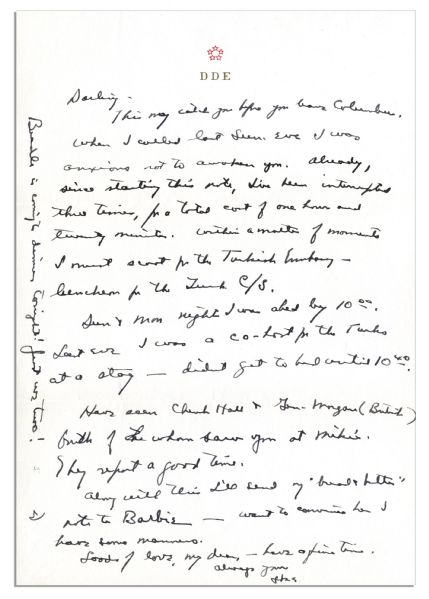 General Dwight Eisenhower Autograph Letter Signed -- ''...I must scoot for the Turkish embassy -- luncheon for the Turk c/s...''