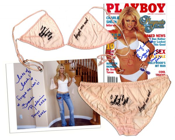 Brande Roderick Lingerie Signed & Worn in Her Playboy Centerfold Shoot as Playmate of The Year -- With Signed Magazine, 8'' x 10'' Photo, and Polaroids From the Shoot