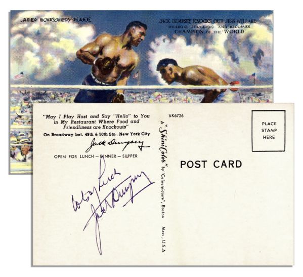 Pristine Postcard Signed by World Heavyweight Champion Jack Dempsey
