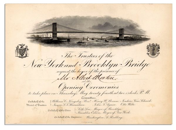 Invitation to the Opening Ceremonies of the Brooklyn Bridge