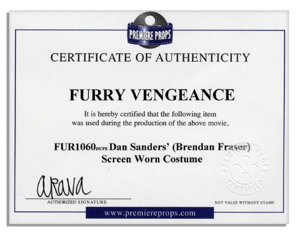 Brendan Fraser Screen-Worn Wardrobe From ''Furry Vengeance'' -- Suit & Tie, Shirt, T-Shirt, Belt & Shoes