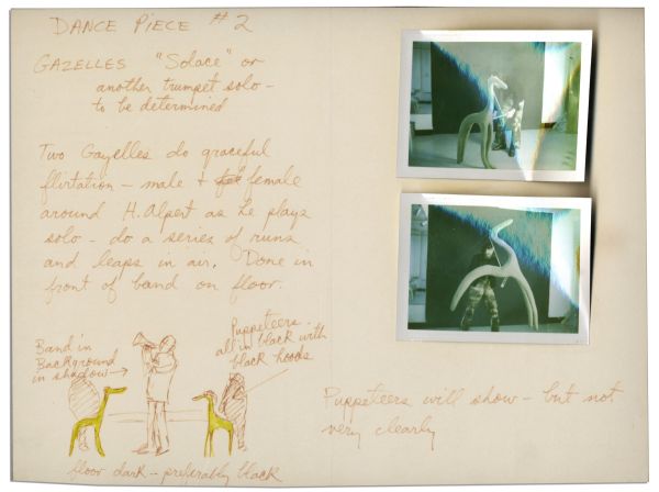 Jim Henson Early ''Muppets'' Character Sketch -- Depicting Notes for a Muppets Dance Number for a Very Early Television Debut -- Includes Two Polaroids of Henson Posing With the Puppets