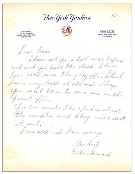 Baseball Legend Elston Howard Autograph Letter Signed on Yankees Letterhead -- ''...I Have Been Sick Since The Playoffs...'' -- With PSA/DNA COA