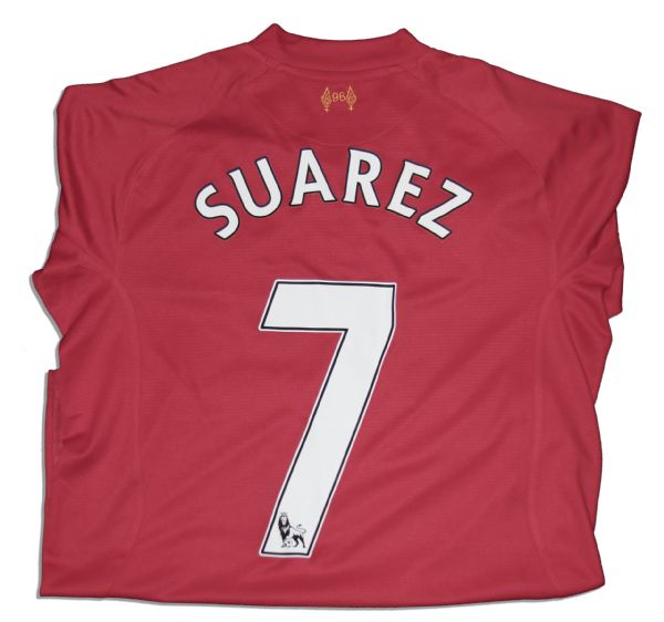 Liverpool's Luis Suarez Match-Worn Shirt -- Team-Signed by 18 Members of the Liverpool Team