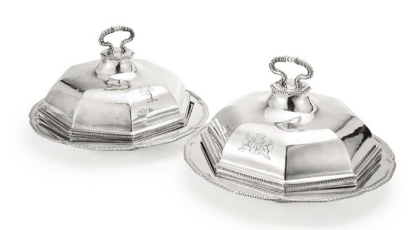 King George III Style Pair of Silver Vegetable Dishes With Lids -- 1780