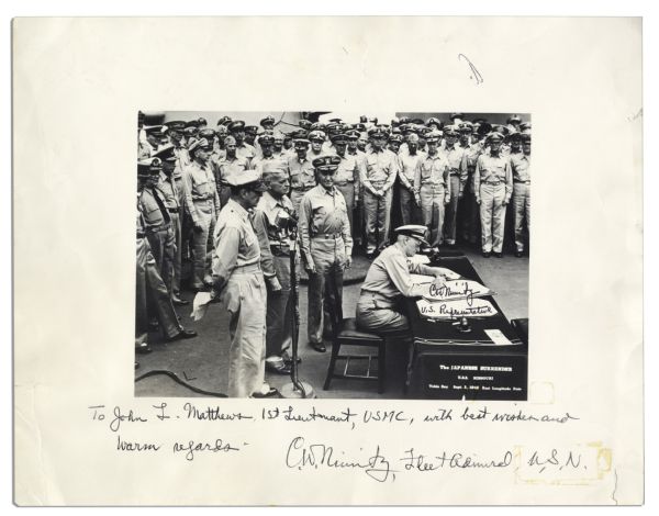 Admiral Chester Nimitz Twice-Signed 14'' x 11'' Photo of the Japanese Surrender
