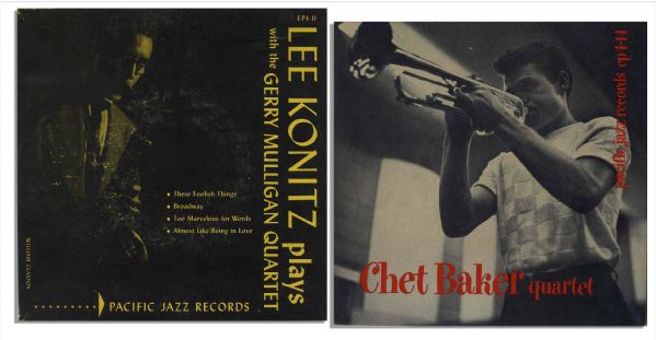 Lot of 20 Vintage Jazz EP Vinyl Records by 9 Different Artists -- Chet Baker, Gerry Mulligan, Lee Konitz, Bud Shank, Bob Gordon, Harry Edison, Laurindo Almeida, Russ Freeman & Bengt Hallberg
