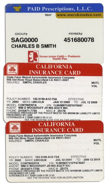 Lot of 3 Insurance Cards Belonging to Charles ''Bubba'' Smith