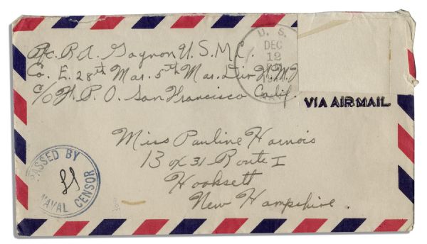 Rene Gagnon Signed Envelope From 1944 While a WWII Marine