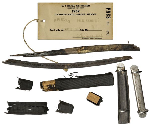 Collection of Items From the Hindenburg Disaster -- Includes Debris & Press Pass From the Day of the Disaster