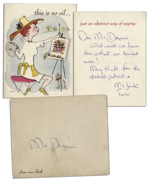 Autographs of Both JFK and Jackie on a Greeting Card Where Jackie Writes a Note