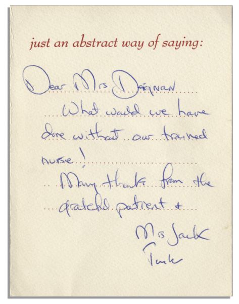 Autographs of Both JFK and Jackie on a Greeting Card Where Jackie Writes a Note