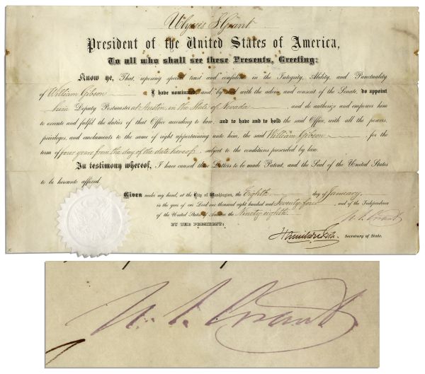 Ulysses S. Grant Signed Presidential Appointment
