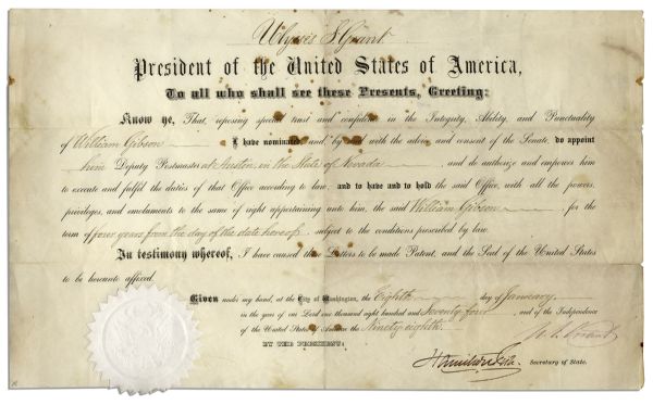 Ulysses S. Grant Signed Presidential Appointment