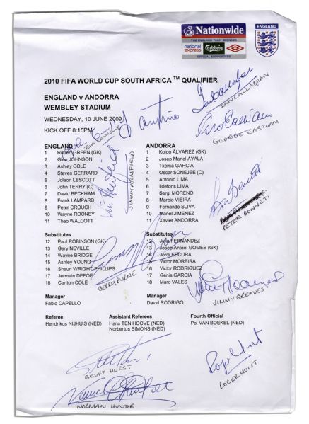 World Cup Program Signed by 18 Former Members of the English National Football Club