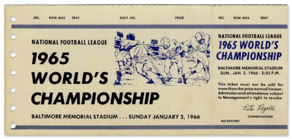 Baltimore Colts Unused Ticket for the Never Played ''1965 World's Championship'' Game
