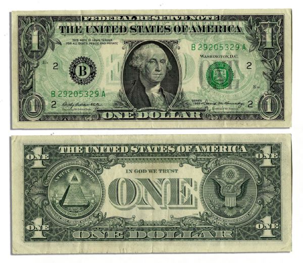 $1 Federal Reserve Error Note -- Series 1969, New York -- Back to Front Ink Transfer