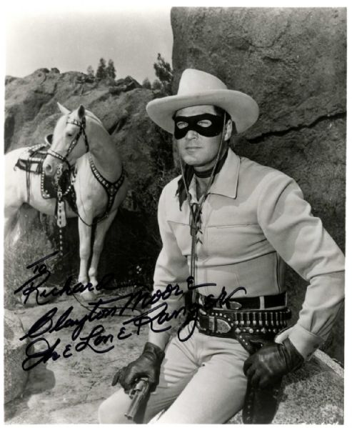 Signed 8'' x 10'' Photo of Clayton Moore as the ''Lone Ranger'' With Silver