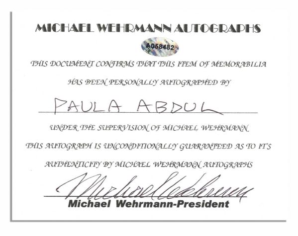 8'' x 10'' Glossy Signed Photo of Paula Abdul -- The Pop Star Signs Boldly ''xoxox Paula Abdul'' -- Near Fine -- With Wehrmann COA