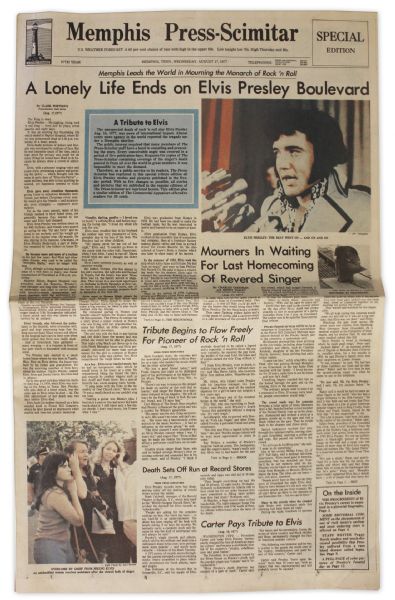 Elvis Presley Newspaper From His Hometown of Memphis -- Dated 17 August 1977 -- ''...The King is Dead...''