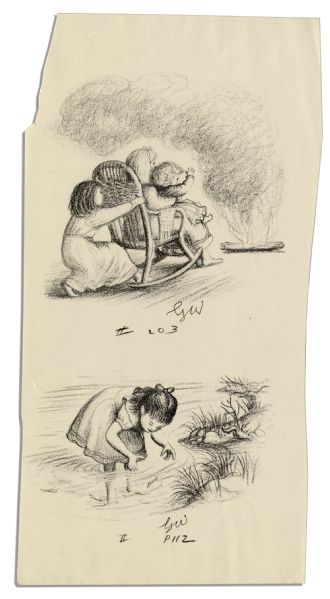 Set of Two Little House on the Prairie Illustration Proofs, Initialed by Illustrator Garth Williams
