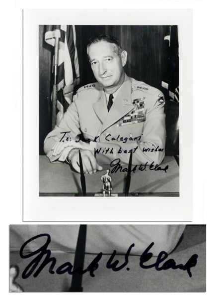 General Mark W. Clark 8'' x 10'' Signed Photo -- ''To: Jack K Calegari / With best wishes / Mark W. Clark'' -- Fine
