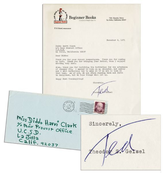 Dr. Seuss Typed Letter Signed -- ''...we are still running back and forth to Hollywood, but we hope things will let up...''