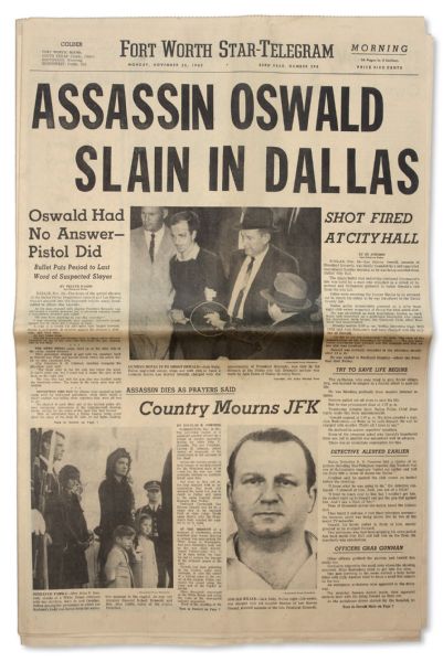 25 November 1963 Edition of the ''Fort Worth Star-Telegram'' Newspaper -- ''ASSASSIN OSWALD SLAIN IN DALLAS''