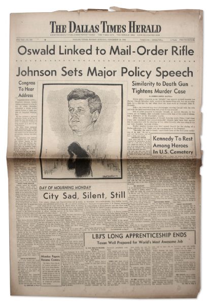 24 November 1963 Edition of ''The Dallas Times Herald'' Newspaper Declaring Dallas Police Have ''airtight'' Case Against Oswald -- The Day He Was Killed