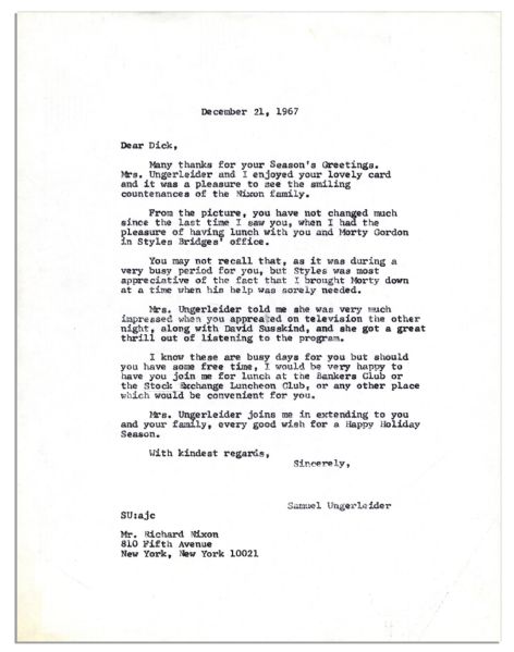 Richard Nixon 1968 Letter Signed Gearing Up for the Presidential Election -- ''...my schedule...is such that I do not have an opening for even so pleasant an occasion as lunch with you...''